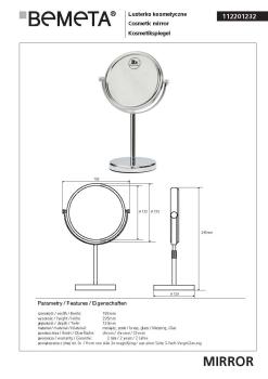 Lusterko kosmetyczne stojące Ø 155 mm 112201232 Bemeta wymiary