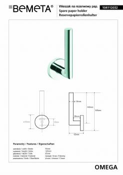 Wieszak na rezerwowy papier toaletowy OMEGA 104112032 Bemeta wymiary