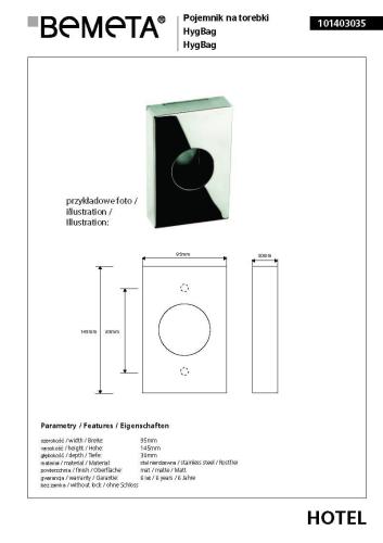 NEO Pojemnik na torebki higieniczne HygBag, matowy 101403035 Bemeta wymiary