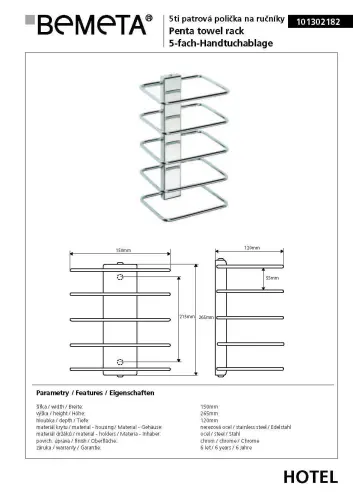 Wieszak na ręczniki 5 poziomowy 101302182 Bemeta wymiary