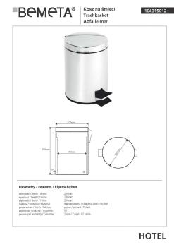 Kosz na śmieci 5l, stojący, połysk 104315012 Bemeta wymiary