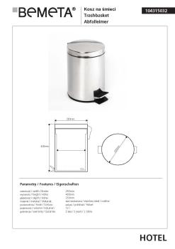 Kosz na śmieci 12l, stojący, połysk 104315032 Bemeta wymiary