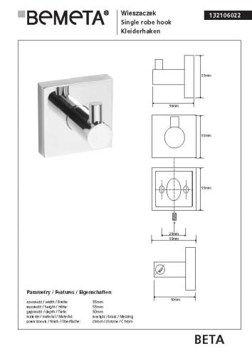 Wieszaczek BETA 132106022 Bemeta wymiary