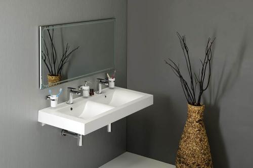 Umywalka kompozytowa podwójna 120 x 50 cm biały FLAVIA 68121 Sapho wisząca