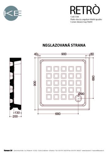 Brodzik prysznicowy kwadratowy ceramiczny 90 x 90 cm RETRO 133801 Kerasan Rysunek techniczny