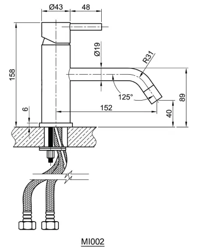 Bateria umywalkowa stojąca stal nierdzewna MINIMAL MI002 Sapho rysunek