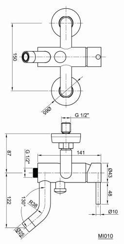 Bateria wannowa ścienna stal nierdzewna MINIMAL MI010 Sapho rysunek