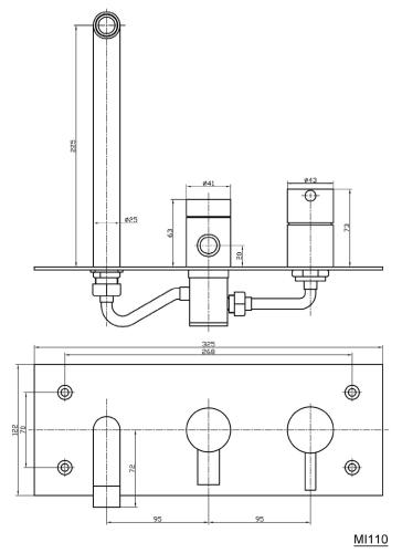 Bateria wannowa podtynkowa stal nierdzewna MINIMAL MI110 Sapho rysunek