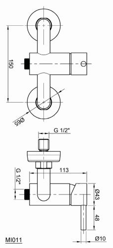 Bateria natryskowa ścienna stal nierdzewna/satyna MINIMAL MI011 Sapho rysunek