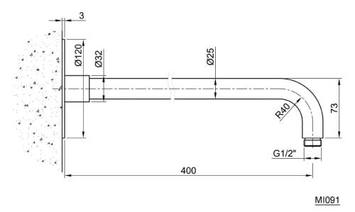 Ramię deszczowni ścienne 40 cm MINIMAL MI091 Sapho rysunek