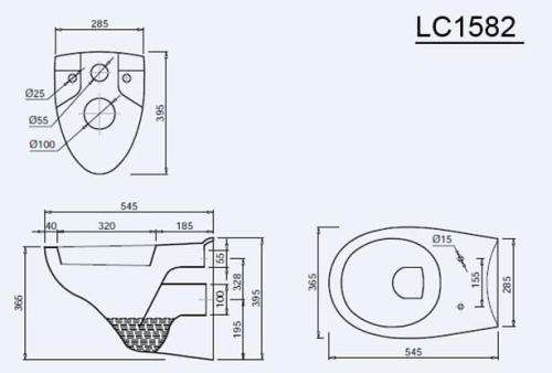 Miska WC podwieszana 36 x 54,5 cm biały TAURUS LC1582 Aqualine  rysunek