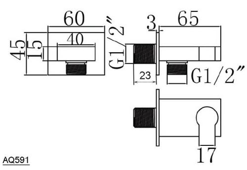 Przyłącze kątowe z uchwytem na rączkę chrom AQ591 Sapho rysunek