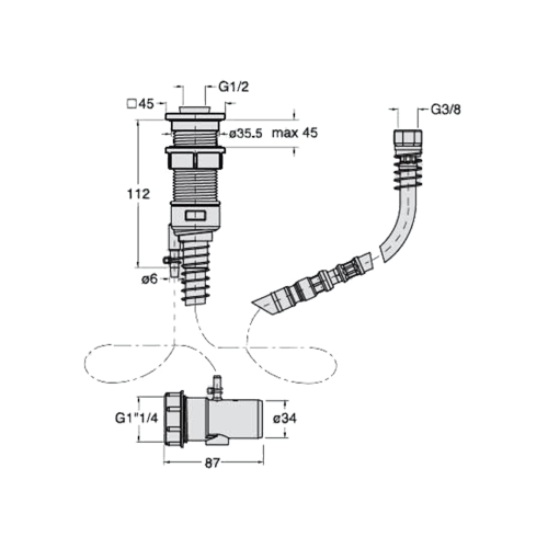 Gniazdo kwadratowe pod rączkę prysznicową z wężem FOLLOW ME PD468 Silfra rysunek