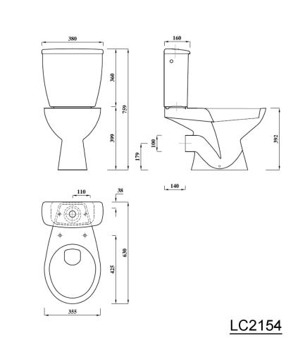 Kompakt WC odpływ poziomy Juan LC2154 Aqualine  rysunek