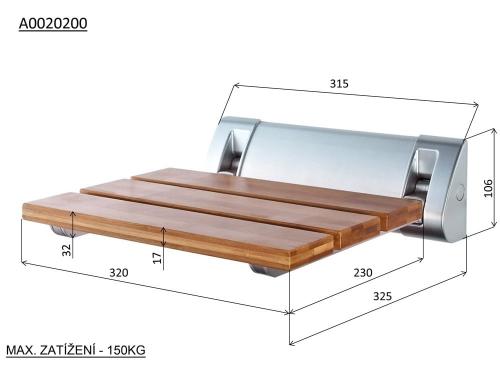 Siedzisko prysznicowe 32x32,5 cm bambusowe AE236 Aqualine rysunek