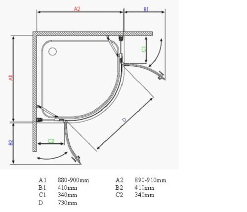 SMARTFLEX Kabina prysznicowa narożna półokrągła 90x90x195 cm szkło czyste D2290 Sanotechnik wymiary
