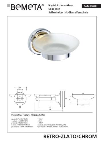 Mydelniczka szklana chrom - złoto RETRO 144208028 Bemeta wymiary