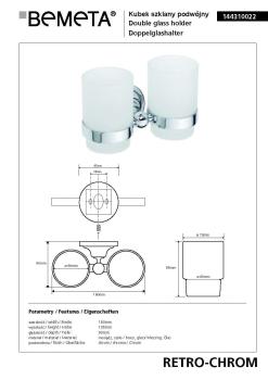 Kubek szklany podwójny chrom połysk RETRO 144310022 Bemeta wymiary