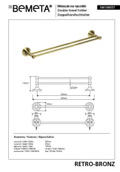 Wieszak na ręcznik podwójny 60 cm brąz RETRO 144104057 Bemeta wymiary