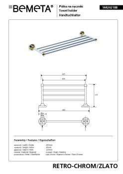Półka na ręczniki 60,5 cm chrom - złoto RETRO 144202188 Bemeta wymiary