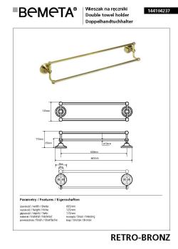 Wieszak na ręcznik podwójny 60 cm brąz RETRO 144104237 Bemeta wymiary