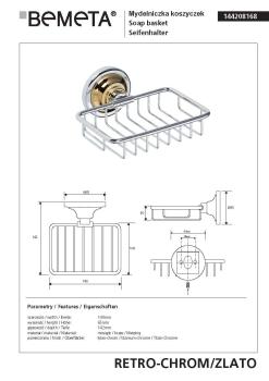 Mydelniczka koszyczek chrom - złoto RETRO 144208168 Bemeta wymiary