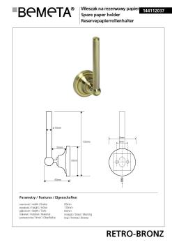 Wieszak na papier toaletowy zapasowy brąz RETRO 144112037 Bemeta wymiary