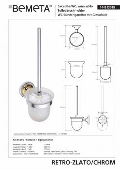 RETRO Szczotka WC wisząca chrom-złoto 144213018 Bemeta wymiary