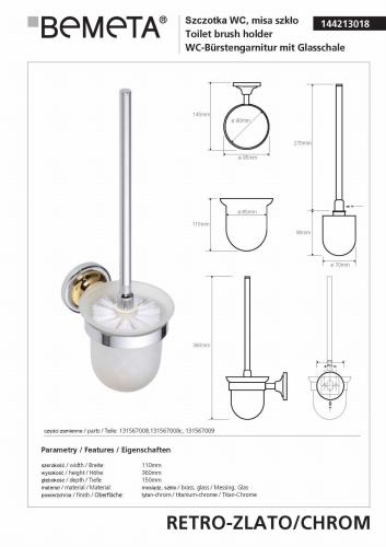RETRO Szczotka WC wisząca chrom-złoto 144213018 Bemeta wymiary