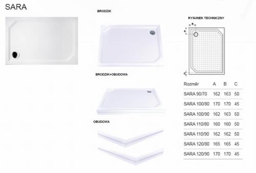 Brodzik prysznicowy prostokątny kompozytowy 80 x 90 cm SARA HS8090 Gelco Rysunek techniczny