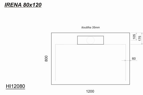 Brodzik prysznicowy prostokątny kompozytowy 120 x 80 cm IRENA HI12080 Gelco Rysunek techniczny