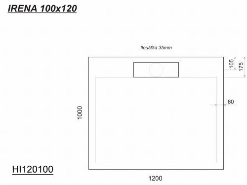 Brodzik prysznicowy prostokątny kompozytowy 120 x 100 cm IRENA HI120100 Gelco Rysunek techniczny