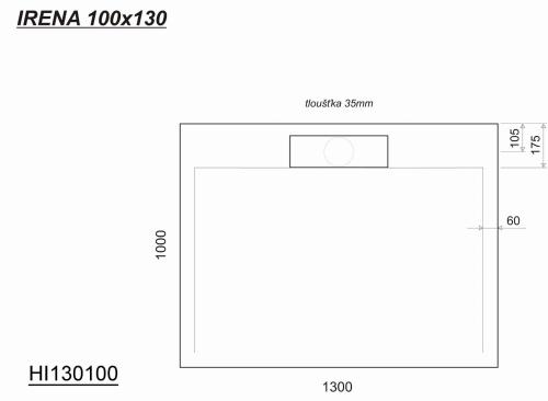 Brodzik prysznicowy prostokątny kompozytowy 130 x 100 cm IRENA HI130100 Gelco Rysunek techniczny
