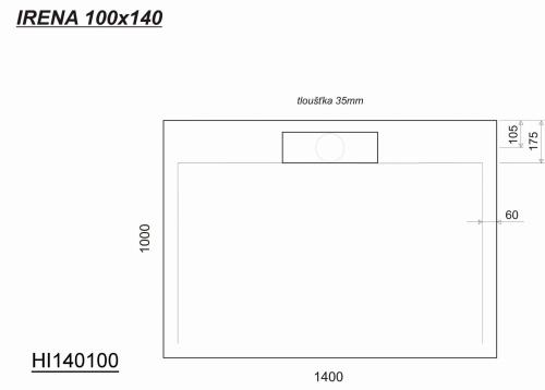 Brodzik prysznicowy prostokątny kompozytowy 140 x 100 cm IRENA HI140100 Gelco Rysunek techniczny