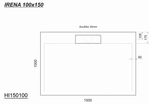Brodzik prysznicowy prostokątny kompozytowy 150 x 100 cm IRENA HI150100 Gelco Rysunek techniczny