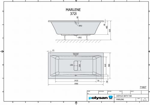 Wanna akrylowa prostokątna 190x90 cm MARLENE 71607 Polysan rysunek