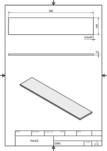 Szkło półki 50x10x0,8 cm 22481 Sapho wymiary