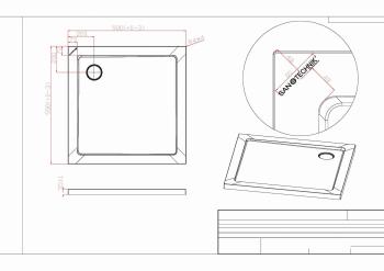 Brodzik prysznicowy kwadratowy starylowy 90 x 90 cm SMC SC9090S Sanotechnik Rysunek techniczny