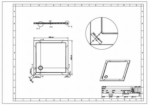 Brodzik prysznicowy kwadratowy starylowy 100 x 100 cm SMC SC1010S Sanotechnik Rysunek techniczny