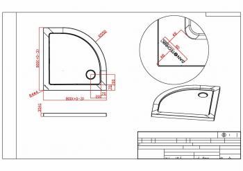 Brodzik prysznicowy półokrągły starylowy R55 80 x 80 cm SMC SC8080R Sanotechnik Rysunek techniczny