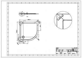 Brodzik prysznicowy półokrągły starylowy R55 100 x 100 cm SMC SC1010R Sanotechnik Rysunek techniczny