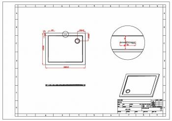 Brodzik prysznicowy prostokątny starylowy 100 x 80 cm SMC SC1080S Sanotechnik rysunek techniczny