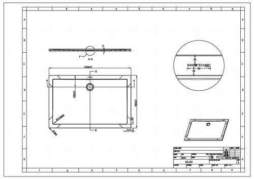 Brodzik prysznicowy prostokątny starylowy 140 x 90 cm SMC SC1490S Sanotechnik Rysunek techniczny