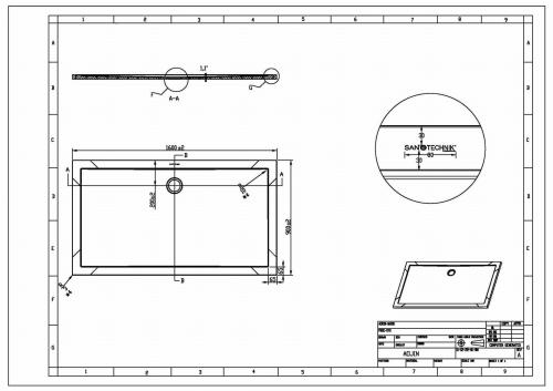 Brodzik prysznicowy prostokątny starylowy 160 x 90 cm SMC SC1690S Sanotechnik Rysunek techniczny