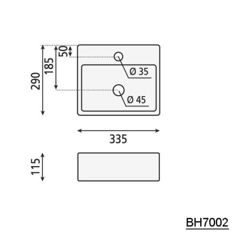 Umywalka ceramiczna 33,5 x 11,5 cm biały GIULIA BH7002 Sapho rysunek
