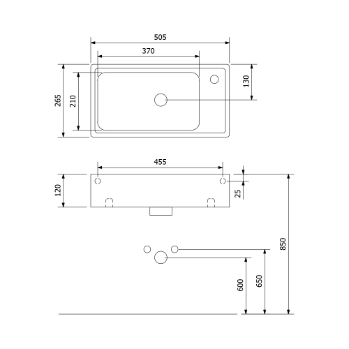 Umywalka ceramiczna 50 x 26,5 cm biały ORION 7045 Sapho rysunek