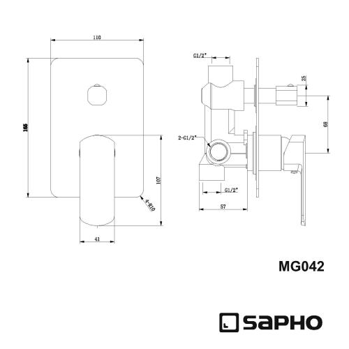 Bateria prysznicowa podtynkowa 2 funkcyjna MIXONA MG042 Sapho rys