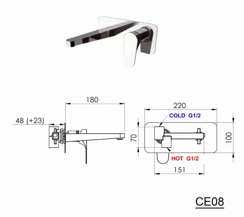 Bateria umywalkowa podtynkowa jednouchwytowa chrom CORNELI CE08 Sapho rysunek