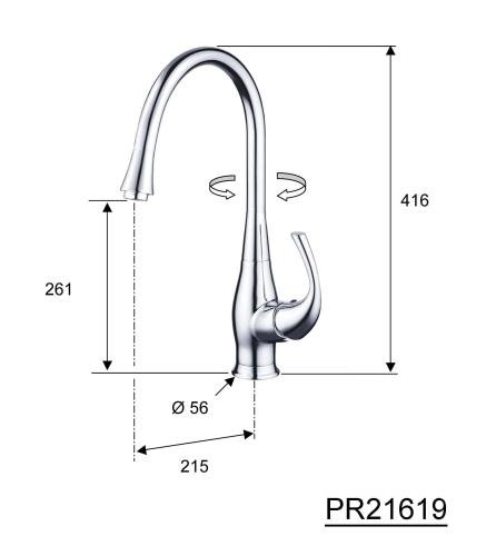 Bateria zlewozmywakowa stojąca chrom połysk PRIM PR21619 Sapho rysunek