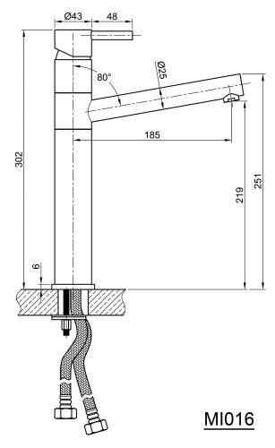 Bateria zlewozmywakowa stojąca stal nierdzewna/satyna MINIMAL MI016 Sapho rysunek